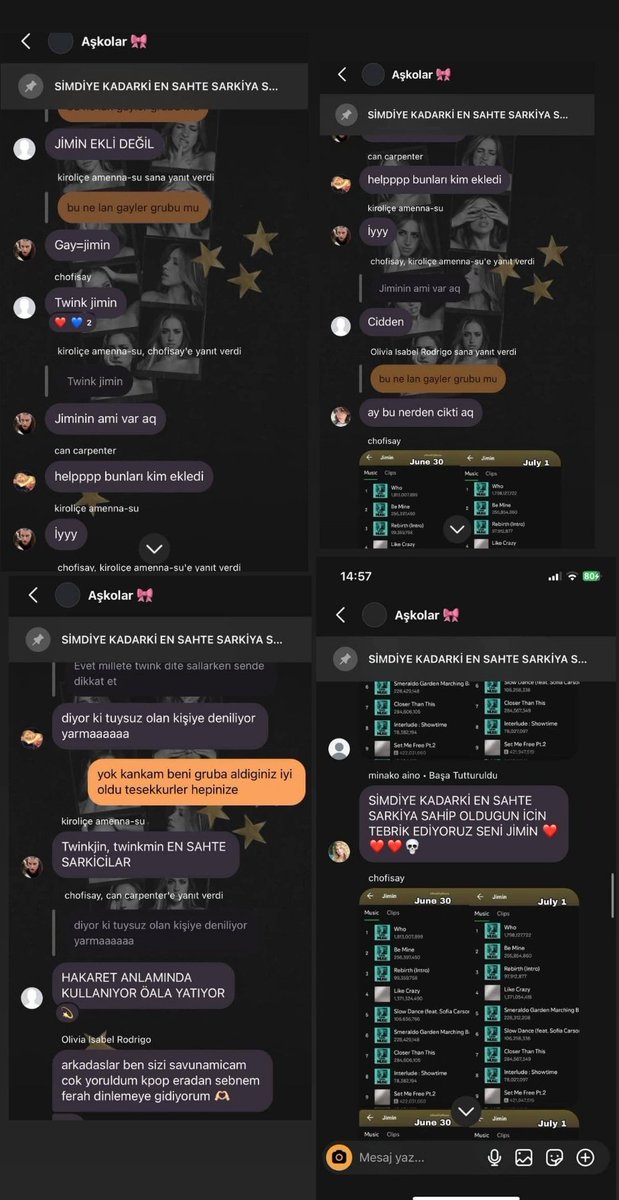 @/sourmagazines, son Spotify gönderisinde hiçbir resmi açıklama olmadan kötü niyetli yorumlara açık bir paylaşım yaptı. Bu, BTS antisi hesapların nefret yaymasına zemin hazırlıyor. Özellikle bazı gruplar bu postu kullanarak Jimin’e hakaret ve nefret içerikli yorumlar yapıyor.