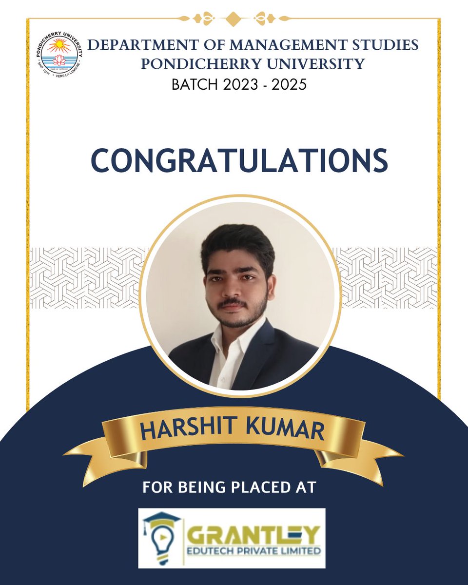 DMS_since_1986's tweet photo. We’re proud to celebrate our students who’ve been placed at Grantley! @PondiUniVC 
#Placements #PondicherryUniversity #Grantley https://t.co/ak5k04jgYF