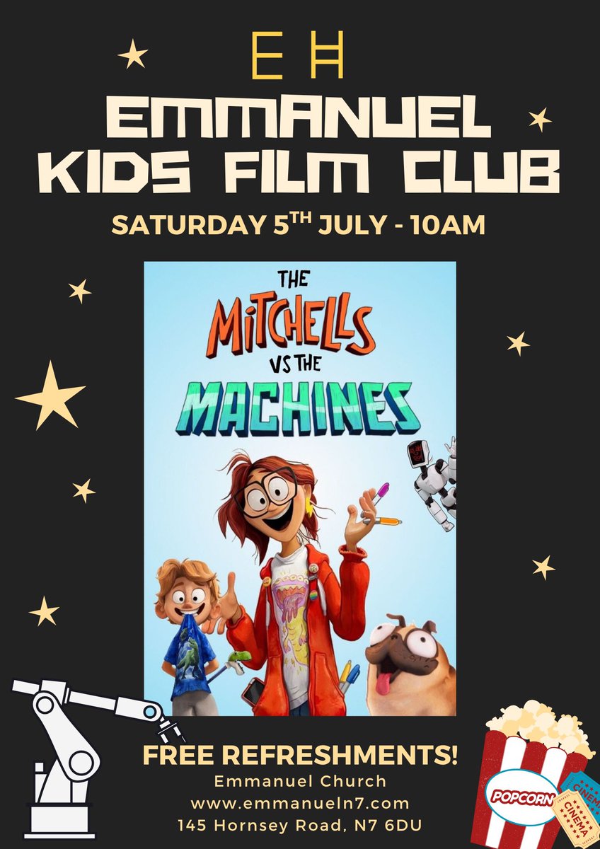 N7_Emmanuel's tweet photo. Our monthly film club takes place this Saturday - all are welcome!
10am Kids Film Club shows The Mitchell’s Vs The Machines
12noon Classic Film Club shows His Girl Friday.
Free burgers, hot dogs &amp; popcorn too! https://t.co/oyhsWveUjO