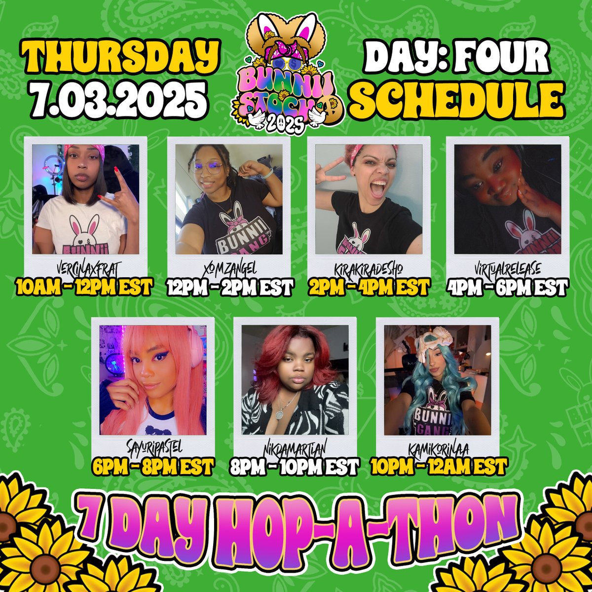 BUNNII GANG🤘🏾🐰 #HOPWITUS (@bunniigang) on Twitter photo #BUNNIISTOCK2025 DAY 4 IS HERE!!! CHECKOUT TODAYS LINE-UP!!!
<a href="/VercinaxFRAT/">VercinaxFRAT🎀</a>
twitch.tv/VercinaxFRAT
<a href="/XoMzAngel/">☁️THE Cloud Gawdess☁️</a>
twitch.tv/XoMzAngelXo
<a href="/kirakiradesho/">✨KiraKira✨ On the Road to 600!</a>
twitch.tv/kirakiradesho
<a href="/kloudnimbus/">VirtualRelease 🎮</a>
twitch.tv/virtualrelease
<a href="/SayuriPastel/">🌸Sayuri~Pastel🌸</a>
twitch.tv/sayuripastel
<a href="/_nikdamartian/">𝐓𝐡𝐞𝐞 𝐌𝐚𝐫𝐭𝐢𝐚𝐧 💋👽</a> #BUNNIISTOCK2025 DAY 4 IS HERE!!! CHECKOUT TODAYS LINE-UP!!!
<a href="/VercinaxFRAT/">VercinaxFRAT🎀</a>
twitch.tv/VercinaxFRAT
<a href="/XoMzAngel/">☁️THE Cloud Gawdess☁️</a>
twitch.tv/XoMzAngelXo
<a href="/kirakiradesho/">✨KiraKira✨ On the Road to 600!</a>
twitch.tv/kirakiradesho
<a href="/kloudnimbus/">VirtualRelease 🎮</a>
twitch.tv/virtualrelease
<a href="/SayuriPastel/">🌸Sayuri~Pastel🌸</a>
twitch.tv/sayuripastel
<a href="/_nikdamartian/">𝐓𝐡𝐞𝐞 𝐌𝐚𝐫𝐭𝐢𝐚𝐧 💋👽</a>