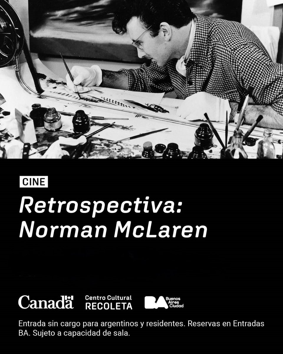 CanadaArgentina's tweet photo. 🎬 Love animated films?
Don’t miss the retrospective of Norman McLaren, a pioneer of experimental animation from the National Film Board 🇨🇦, at #ElRecoleta
📅 Every Saturday and Sunday in July
🕕 6 PM
📲 More info 👇
https://t.co/rUtAmQHeNZ https://t.co/p047kIhp7Z