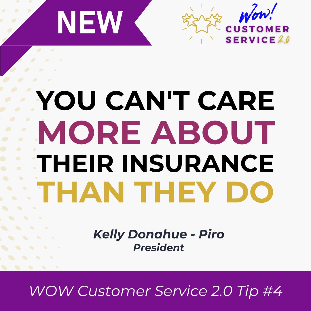 Appsinsurance's tweet image. 💡 WOW Customer Service Tip #4 from Kelly Donahue-Piro
🛑 “You can’t care more about their insurance than they do.”

#WowCustomerService #InsuranceMindset #KellyDonahuePiro #InsuranceTraining #CSRTips #ClientResponsibility #InsuranceLeadership #AgencyPerformancePartners
