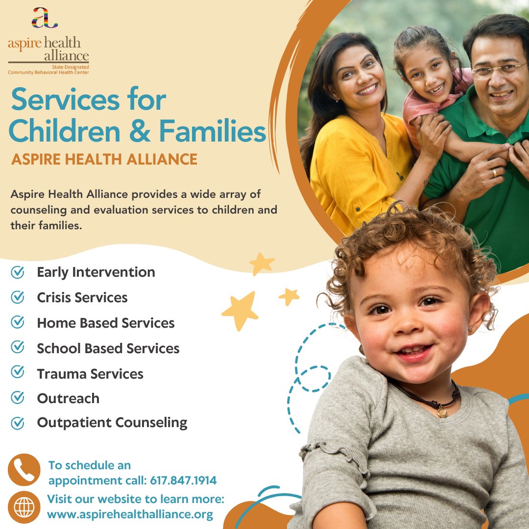 At Aspire Health Alliance, we're here to support children and families every step of the way. From counseling and therapy to family support programs, our dedicated team is committed to helping you thrive! Learn more by visiting our website: aspirehealthalliance.org
