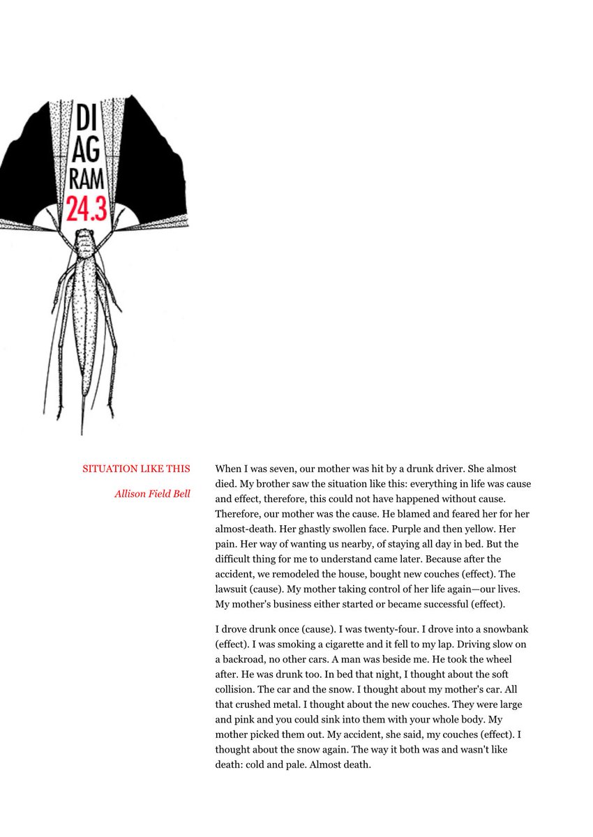 AFB16's tweet image. Sharing my @Wigleaf Top 50 longlisted flash #3: “Situation Like This” published by @EL_DIAGRAM 💙
thediagram.com/24_3/bell.html