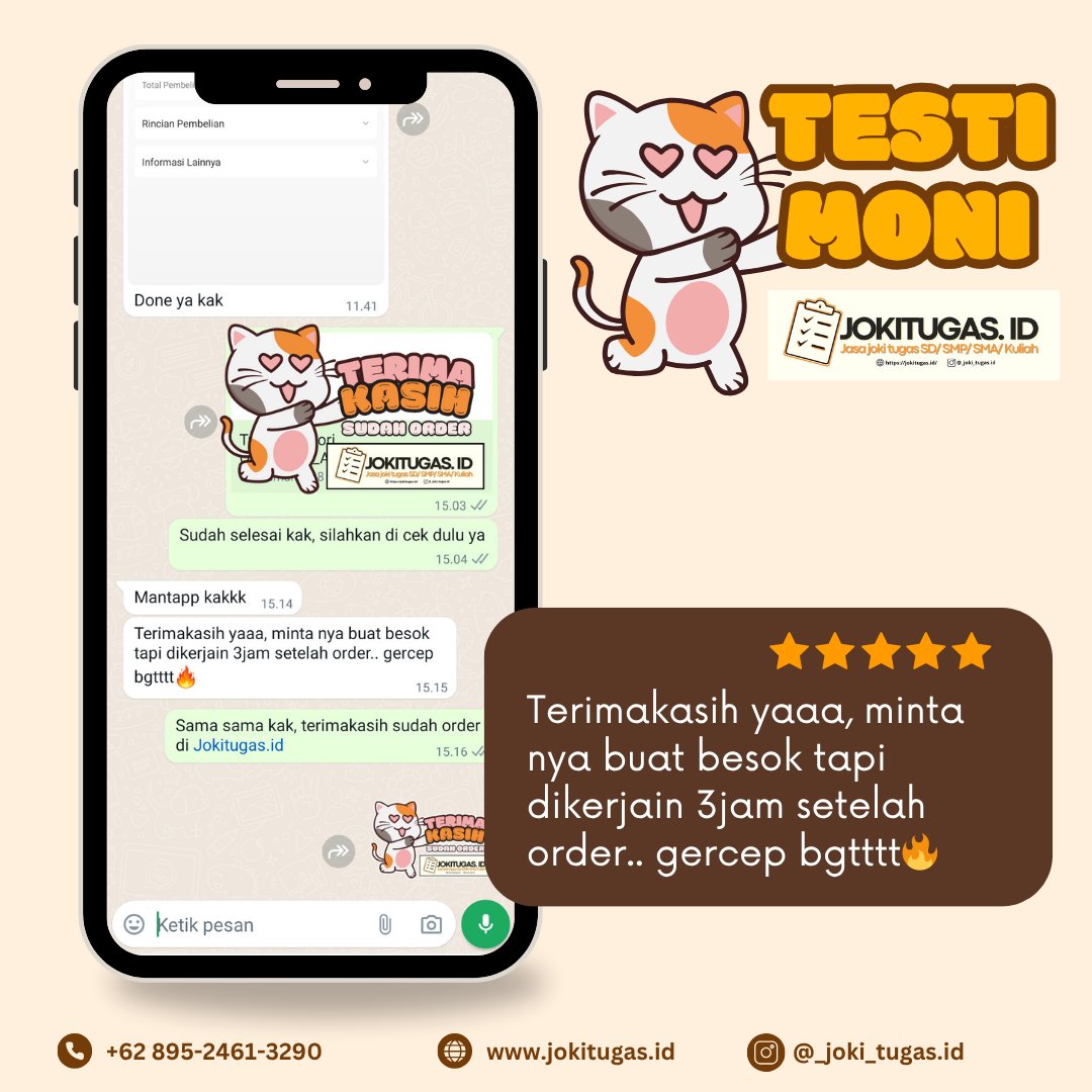ureskyline's tweet photo. Waktu adalah uang, jangan biarkan tugas menguras semuanya! 💪 Dengan Joki Tugas, kamu bisa memaksimalkan setiap detik. Kami bantu selesaikan tugas-tugasmu dengan cepat dan tepat, jadi kamu punya lebih banyak waktu untuk hal yang kamu suka atau untuk meningkatkan produktivitas diri.

Lebih produktif, tanpa beban tugas! Klik link di bio atau DM untuk info lebih lanjut. Siap bantu segala jenis tugas! 🚀
#JokiTugasCepat #WaktuLuang #ProduktifBarengJoki #TugasTuntas #FreelanceTugas #zonauang #universitas