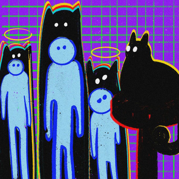 "In the Shape of Another" ON <a href="/salvor_io/">Salvor 🚢🔺</a> 

They’re all looking at one thing: a real black cat. That single moment of imitation facing authenticity asks us where the line lies between who we are and who we pretend to be...

 current bid : 0.3 $AVAX 

 #salvor #TheArtChain #NFT