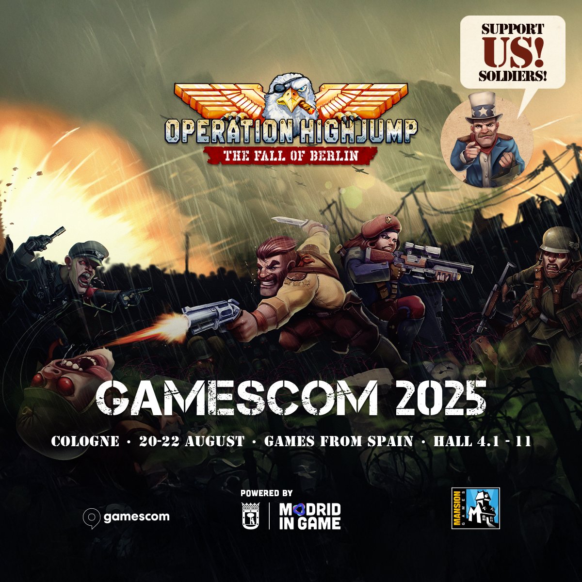 📻 Calling All Stations!

#OperationHighjump 🪂will be at <a href="/gamescom/">gamescom</a>!

The first public hands-on mission confirmed

🎮 Play the game . Meet the team
📍 Hall 4.1 - 11 · <a href="/MadridinGame/">Madrid in Game</a> @GamesfromSpain
📆 August 20–22 · Cologne,Germany

Join the Resistance,Soldiers 🪖!

#IndieDev