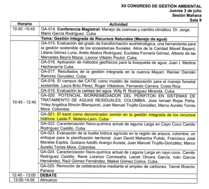 Gamma_Cuba (@cuba_gamma) on Twitter photo Nuestro especialista Leslie Molerio-Leon en el XII Congreso de Gestión Ambiental. Mañana presentará su ponencia "El karst como denominador común en la gestión integrada de los recursos hídricos".
<a href="/citmacuba/">Ministerio de Ciencia, Tecnología y Medio Ambiente</a> <a href="/Grupo_INNOMAX/">Grupo Empresarial INNOMAX</a> <a href="/CubaTareaVida/">Tarea Vida Cuba</a> Más info en la foto 👇 Nuestro especialista Leslie Molerio-Leon en el XII Congreso de Gestión Ambiental. Mañana presentará su ponencia "El karst como denominador común en la gestión integrada de los recursos hídricos".
<a href="/citmacuba/">Ministerio de Ciencia, Tecnología y Medio Ambiente</a> <a href="/Grupo_INNOMAX/">Grupo Empresarial INNOMAX</a> <a href="/CubaTareaVida/">Tarea Vida Cuba</a> Más info en la foto 👇
