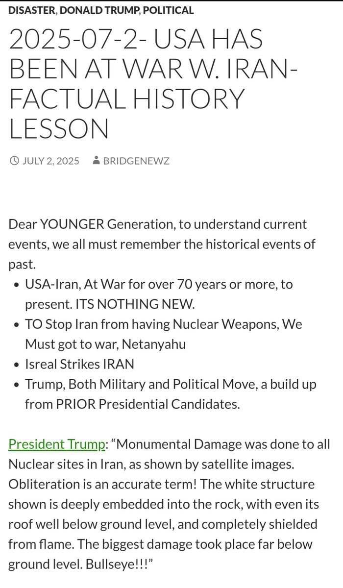 BridgeNewzCom's tweet photo. USA has been at WAR w. IRAN-Factual History Lesson 

Dear YOUNGER Generation, to understand current events, we all must remember the historical  events of past. 

READ: 
https://t.co/yKJSokqk5U

Tags 
 #bridgenewzcom #bridgenewz #breakingnews 
#usa #iran #Israel https://t.co/QmGKIb18uV