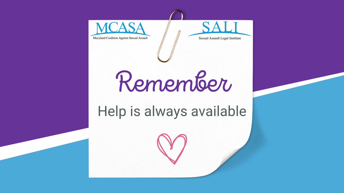 As a reminder, if you've experienced sexual violence, we're here for you. 
For legal help, call SALI at 301-565-2277. To find your local Rape Crisis Center, call 211 or visit our website: mcasa.org/survivors/find…
*Please note: MCASA &amp; SALI will be closed on July 4th