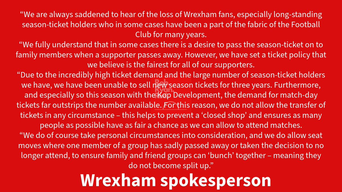 A father dies at the end of the season been taking his 10 year old son since he was young. Said 10 year old still wishes to go but can’t as the club wouldn’t let another family member take it over. Absolute disgrace from the club this. Not got much wrong but this is a shocker!