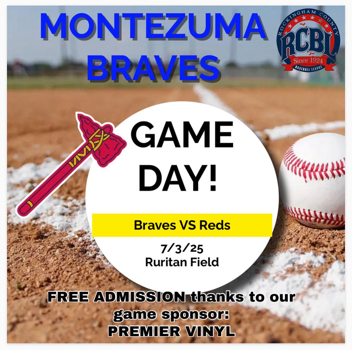 Come out and support the Braves as they take on the Reds tonight! First pitch is 7:00 p.m. FREE ADMISSION thanks to game sponsor Premier Vinyl! See y’all there! ⚾️