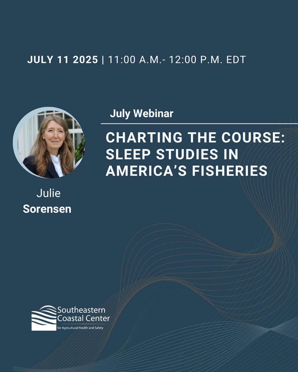 Join us July 11 at 11 a.m. ET for a look beneath the surface of America’s fisheries. From recruitment and health assessments to Actigraphy trials and key results, this presentation is a look at what it means to work without rest on the water. Register at tinyurl.com/SCCAHSJuly25.