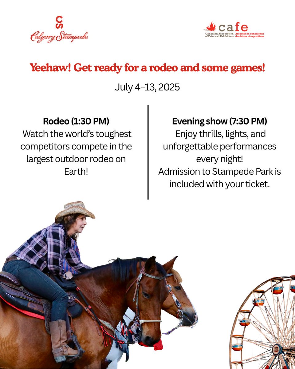 Saddle up, it’s almost time! The <a href="/CalgaryStampede/">Calgary Stampede</a> is more than just a rodeo, it’s a celebration of Western heritage, community, and nonstop fun.

Events like this keep the spirit of community and celebration alive across Canada.

More info: calgarystampede.com/stampede