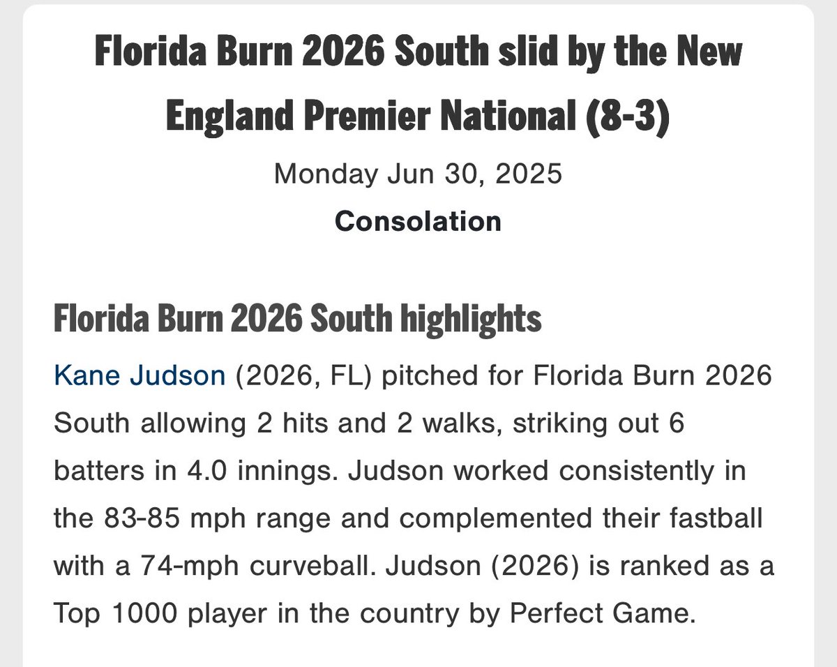 Finished up strong..another W for the team <a href="/PG_Scouting/">Perfect Game Scout</a> <a href="/Florida_PG/">Perfect Game Florida</a>