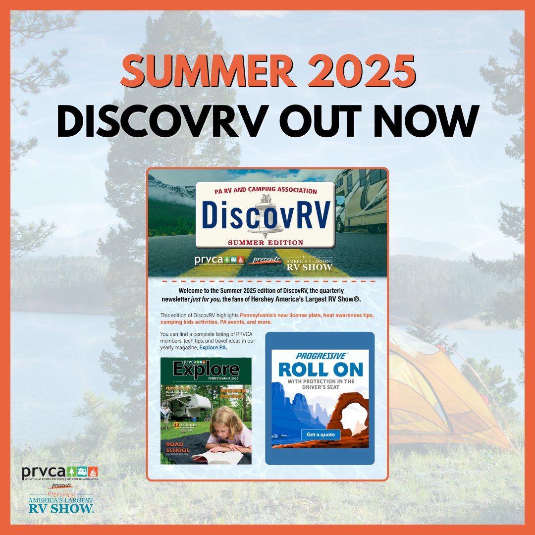 The summer 2025 edition of DiscovRV is out now! ☀️ This time, highlighting the new Pennsylvania license plate, heat safety tips, kids camping activities, PA events, and more. Subscribe here: largestrvshow.com/about/consumer…