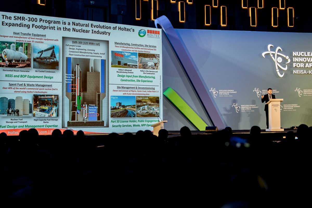 holtecintl's tweet image. 🌍 Holtec is proud to have participated in the Nuclear Energy Innovation Summit for Africa (@NEISAfrica ) held in Kigali, Rwanda, where policymakers, industry leaders, and global experts came together to chart a bold path for nuclear energy deployment across the continent — where…