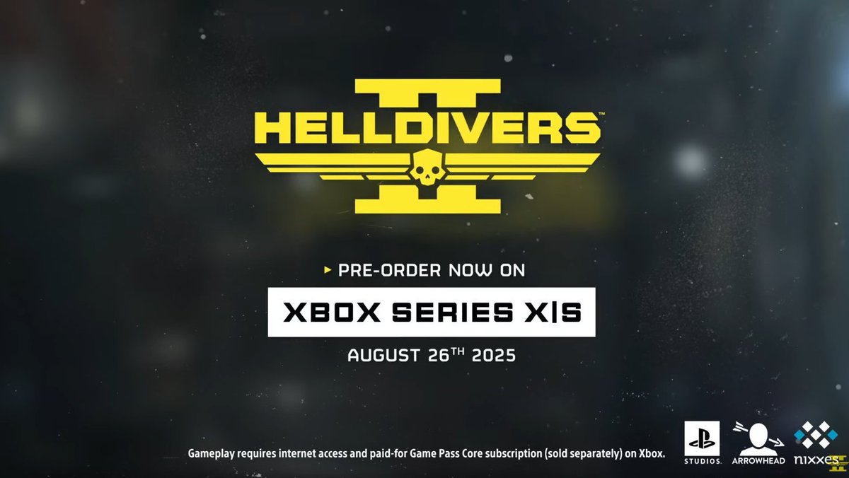 geoffkeighley's tweet image. Helldivers 2 will arrive on Xbox Series X|S on August 26.