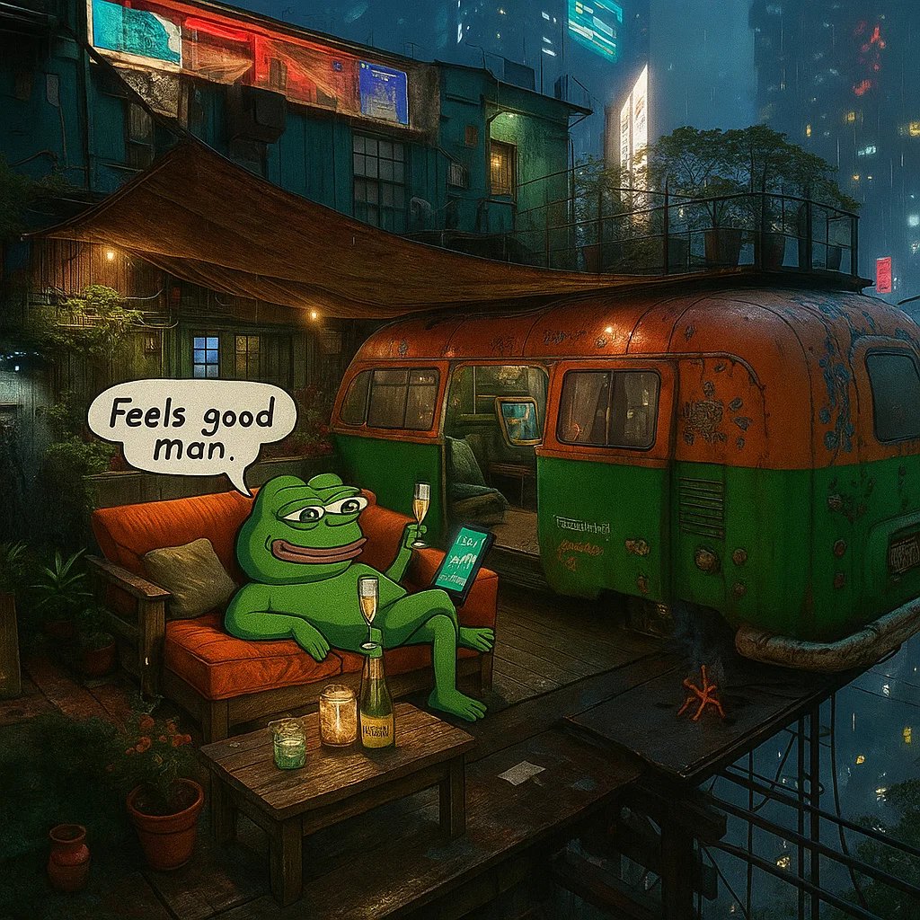 Cheers to the moon’s vibe! 
#FeelsGoodMan #Crypto