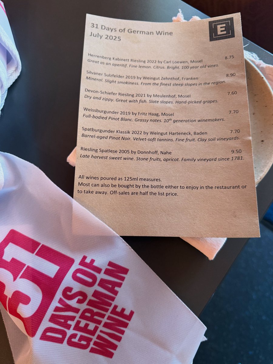 This July we’ll be celebrating German wine month, starting off with this beautiful little by-the-glass list.
Anyone who knows us knows we love a German Riesling and now we get to share some other German specialties, inc. a Pinot Noir, Pinot Blanc and Silvaner.
Pop up for a 🍷