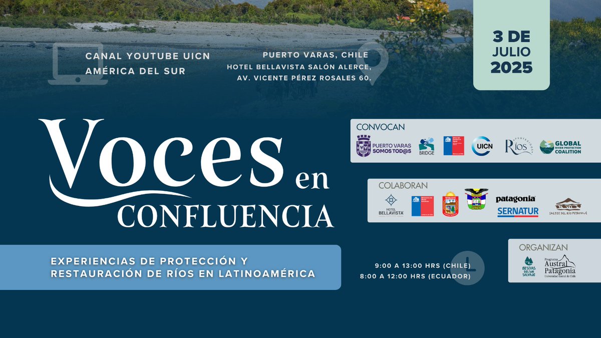UICN América del Sur (@uicn_sur) on Twitter photo Te invitamos al seminario “Acción para la Protección: Reservas de Agua - Territorios de Vida”, que inaugura el ciclo Voces en Confluencia. Un espacio de diálogo sobre seguridad hídrica, desarrollo sostenible y colaboración multisectorial en Chile.
📲youtube.com/live/EAJGLtU1R… Te invitamos al seminario “Acción para la Protección: Reservas de Agua - Territorios de Vida”, que inaugura el ciclo Voces en Confluencia. Un espacio de diálogo sobre seguridad hídrica, desarrollo sostenible y colaboración multisectorial en Chile.
📲youtube.com/live/EAJGLtU1R…