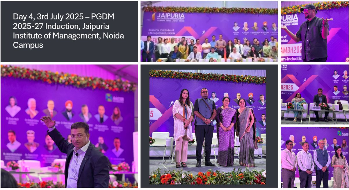 NoidaSmc's tweet photo. Day 4 of PGDM Induction at Jaipuria Noida featured sessions on mind mgt, purposeful leadership, career planning &amp; inner potential. Dr Surender Kumar, Dr Abhijit Nair, Dr Sandeep Krishnan, Mr Pankaj Singh &amp; Mr Swapnil Tiwari inspired students to lead with clarity purpose &amp; passion https://t.co/M67eAm5IHl