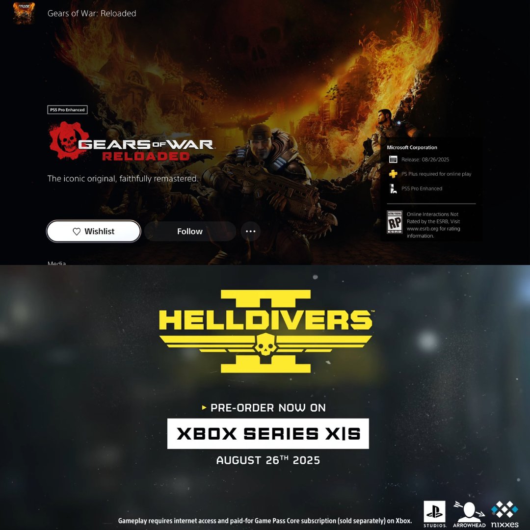 realradec's tweet photo. Gears of War on PlayStation. Helldivers on Xbox.

What a time to be alive https://t.co/yBVPyM84nJ