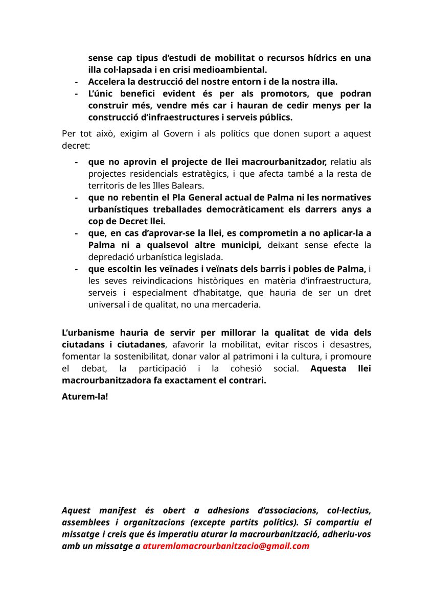 ➡️ATUREM LA MACROURBANITZACIÓ DE CIUTAT

S'activa la resposta davant l'agressió urbanística que aprovaran dilluns PP-VOX: un decret opac, a mida pel negoci immobiliari i contrari als interessos dels treballadors de la ciutat i l'illa.

🪧Dilluns 7, tothom davant el Parlament!