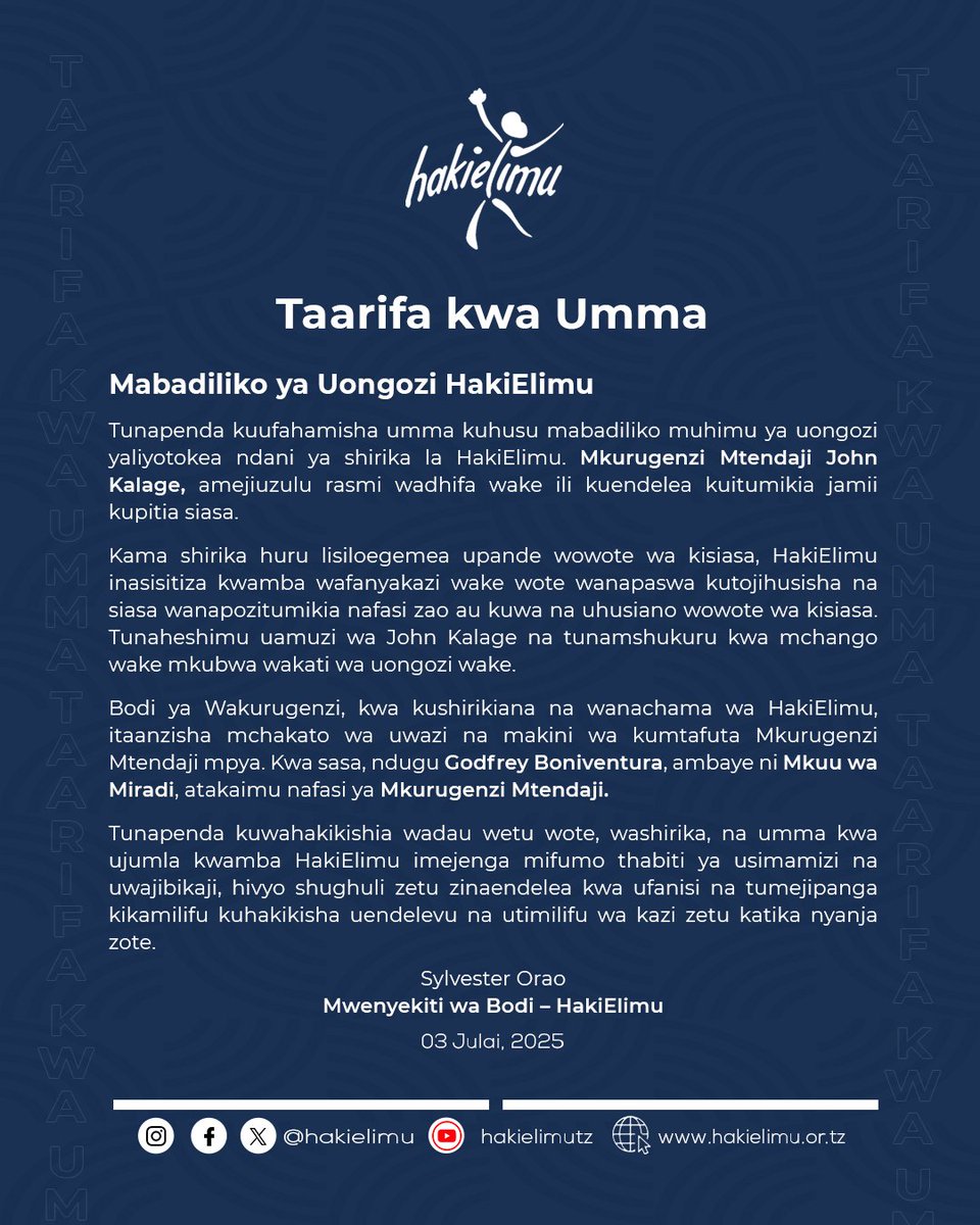 Mabadiliko ya Uongozi HakiElimu