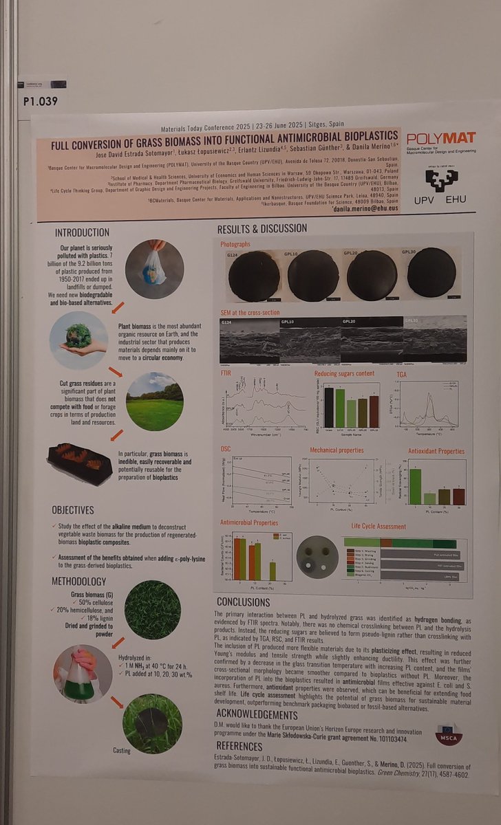 SusBioComp's tweet image. Last week was an exciting one! We had the opportunity to share our latest #research on #biomass-derived #materials for #foodpackaging applications at two international conferences:
👉The #EPF2025 European Polymer Congress 2025 and the 👉Materials Today #MATA2025 conference