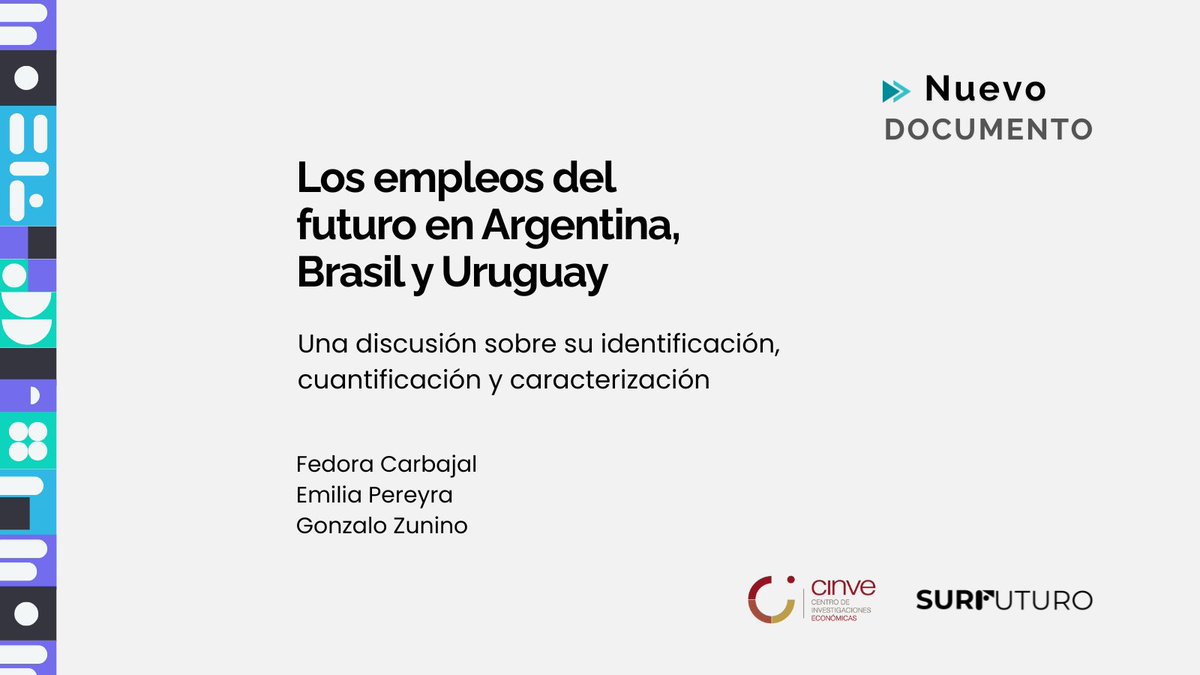🚀 Lanzamos “Los empleos del futuro en Argentina, Brasil y Uruguay”, un nuevo documento liderado por <a href="/CINVE_uy/">CINVE</a>  que analiza quiénes trabajan hoy en estas ocupaciones clave: empleos STEM, empleos verdes y empleos de cuidado.

Accede al documento bit.ly/3GkcO2w

🧵