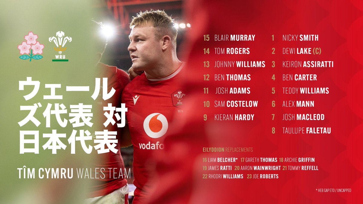 Welsh Rugby Union 🏴 (@welshrugbyunion) on Twitter photo 🚨 𝙄𝘾𝙔𝙈𝙄: 𝗧î𝗺 𝗖𝘆𝗺𝗿𝘂 🏴
Here is your Wales team to face <a href="/JRFURugby/">Japan Rugby</a> on Saturday in Kitakyushu, 6am KO BST! 🔥👇
▶️ wru.wales/2025/07/wales-…
#WelshRugby #JPNvWAL 🚨 𝙄𝘾𝙔𝙈𝙄: 𝗧î𝗺 𝗖𝘆𝗺𝗿𝘂 🏴
Here is your Wales team to face <a href="/JRFURugby/">Japan Rugby</a> on Saturday in Kitakyushu, 6am KO BST! 🔥👇
▶️ wru.wales/2025/07/wales-…
#WelshRugby #JPNvWAL