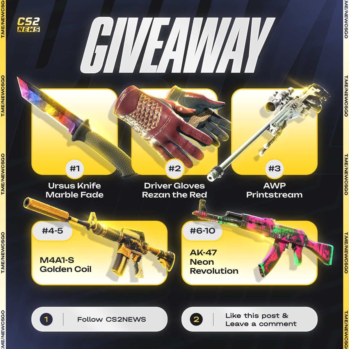 🎫 GIVEAWAY: $1,000+ IN SKINS FOR 10 WINNERS

▪️ Follow CS2 NEWS 
▪️ Like this post + Leave a comment

We’ll announce the results on July 10. Good luck! 🙌🏻