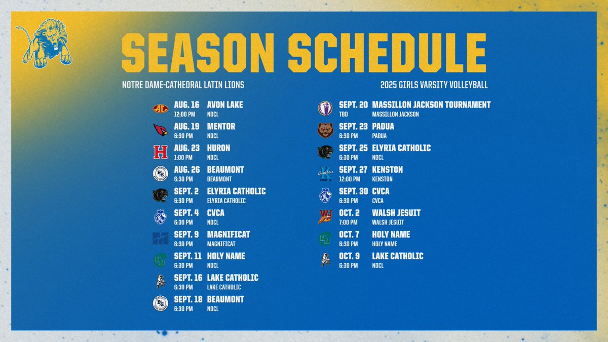 NDCL Athletics (@ndclathletics) on Twitter photo The NDCL Varsity Volleyball team has released their 2025 regular season schedule! To read what's in store for the Lions this season and a brief recap from 2024, visit ndclathletics.org. The team is under the direction of Tom Ray in his 18th season as head coach.
#WeAreNDCL The NDCL Varsity Volleyball team has released their 2025 regular season schedule! To read what's in store for the Lions this season and a brief recap from 2024, visit ndclathletics.org. The team is under the direction of Tom Ray in his 18th season as head coach.
#WeAreNDCL