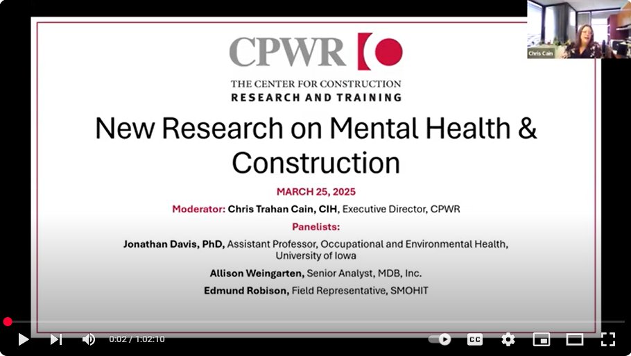 ICYMI: CPWR's webinar New Research on Mental Health now available to watch on demand. Catch up new research on suicide prevention training here: youtu.be/nDoMLoZPKZc