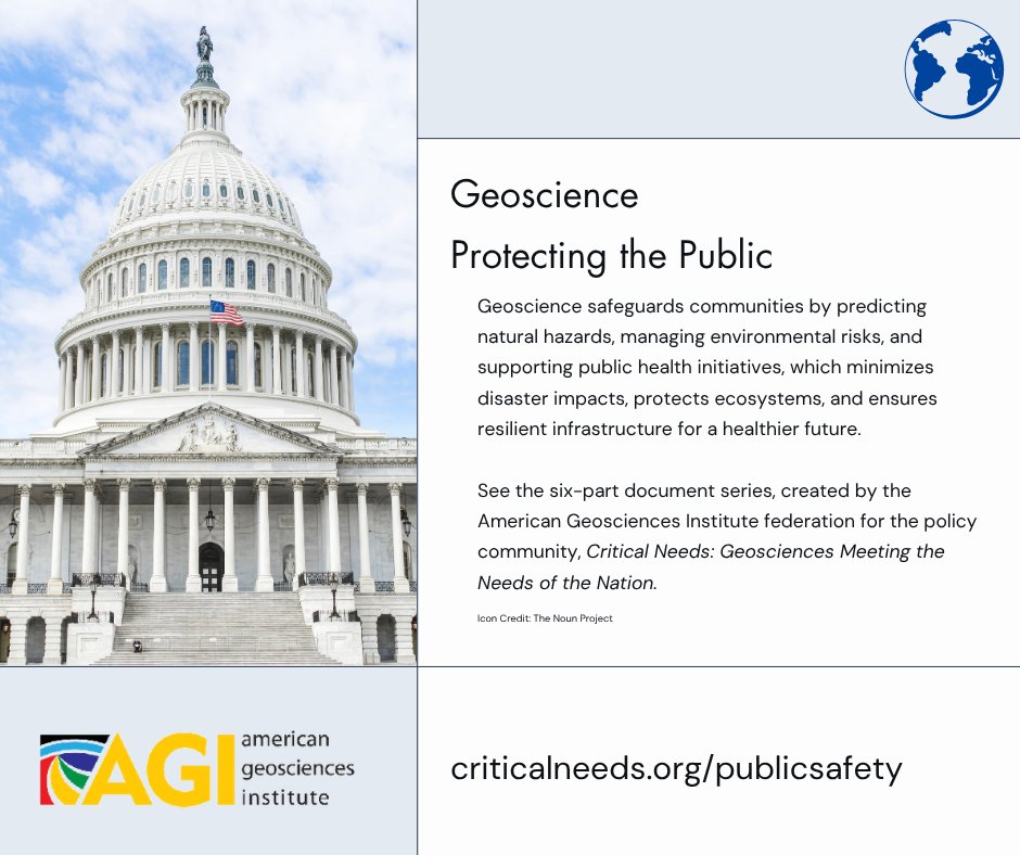 🌍🛡️ Geoscience keeps us safe! From predicting disasters to protecting ecosystems, geoscience builds a resilient future.

Explore AGI’s Critical Needs series! 🔗 criticalneeds.org/publicsafety

#GeoscienceMatters #PublicSafety #Resilience #STEM #DisasterPreparedness