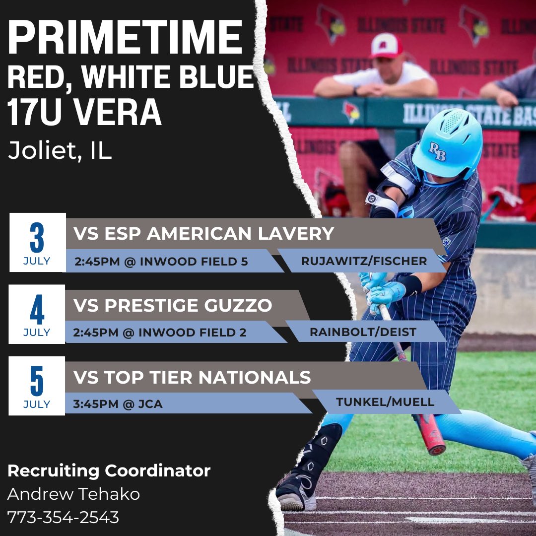 🚨🚨 🚨🚨 🚨🚨 🚨🚨 🚨🚨 🚨🚨
          SCHEDULE &amp; ROTATION
🚨🚨 🚨🚨 🚨🚨 🚨🚨 🚨🚨 🚨🚨

                         ‘26 Vera 
    Primetime Red, White &amp; Blue
            
                   📍Joliet, IL📍