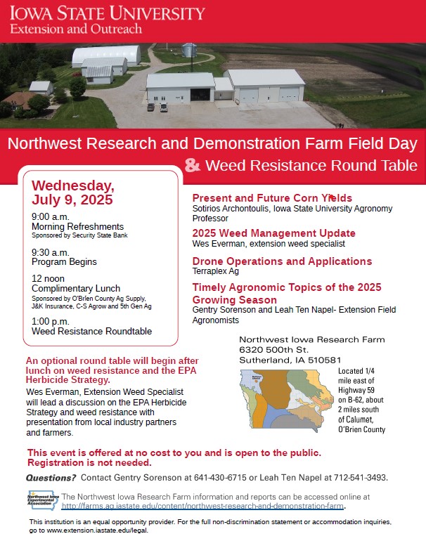 Hope to see you on July 9th at the Northwest Research and Demonstration Farm Field Day