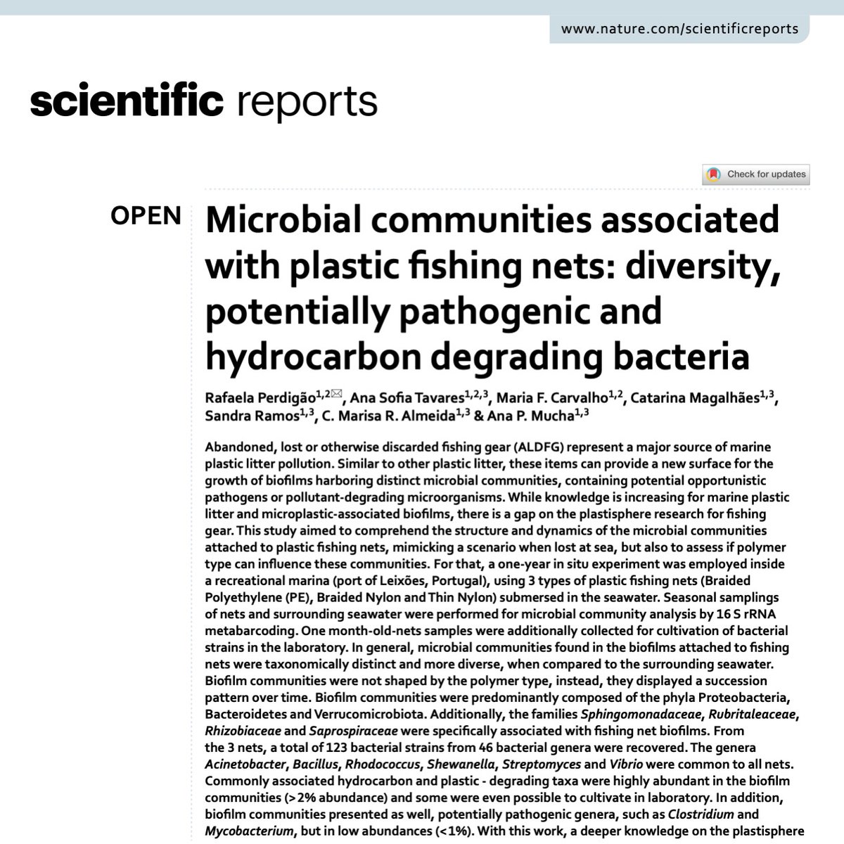 📢 New Publication from #NETTAG+ in Scientific Reports!

<a href="/CiimarUp/">CIIMAR-UP</a> studied microbial communities attached to #plastic #FishingNets - revealing plastic and hydrocarbon-degrading bacteria, and potential pathogens 🧫

🔗 rdcu.be/euuKV

#MissionOcean #HorizonEU #CINEA_EU