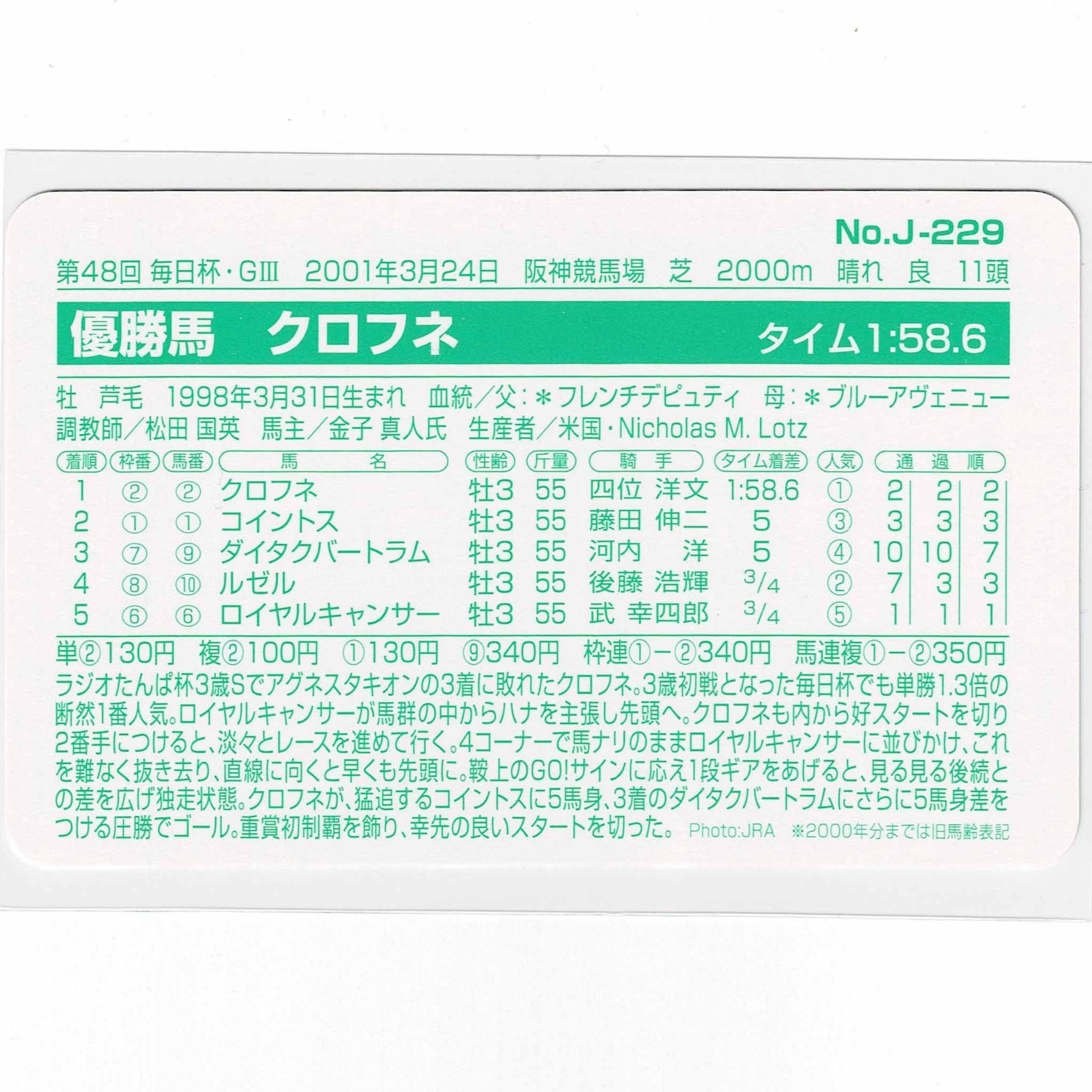クロフネまねき馬レインボーカードJ-229未開封1つ　競馬 クロフネまねき馬レインボーカードJ-229未開封1つ 競馬 （Yahoo