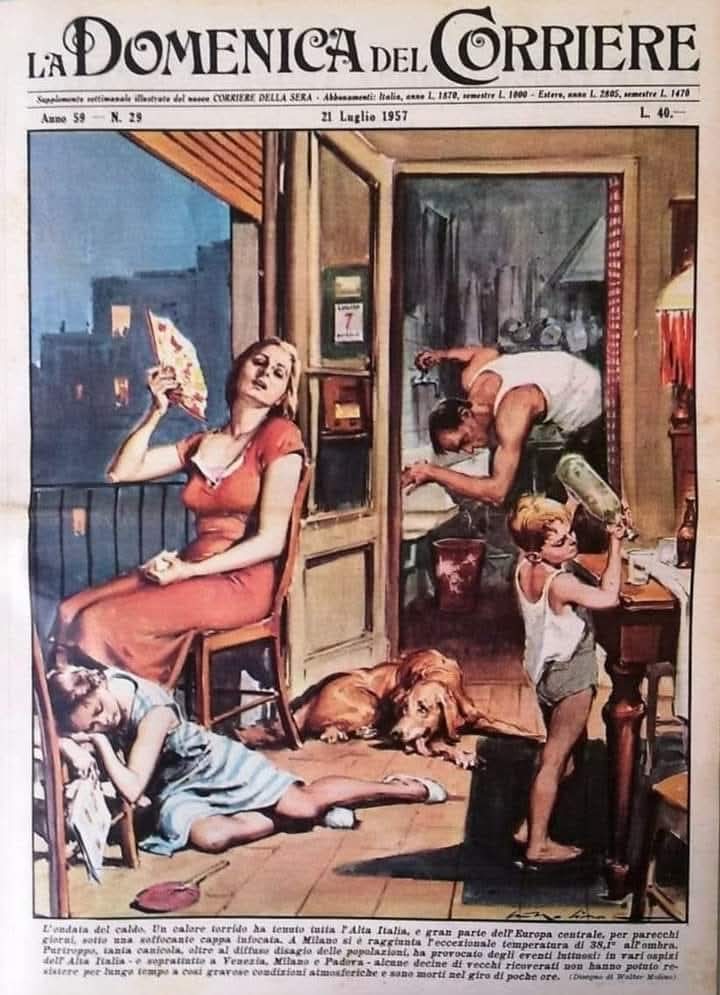 itsmeback_'s tweet image. GIUSTO PER LA CRONACA, MI SONO CAPITATE DUE COPERTINE DE "LA DOMENICA DEL CORRIERE" (popolare settimanale italiano, che in molti ricorderanno benissimo) CHE VOGLIO MOSTRARE.

✅ LA PRIMA RISALE AL 13 LUGLIO 1952 E, SOTTO L'ILLUSTRAZIONE, RECITA:
"Quaranta all'ombra! Eccezionali…