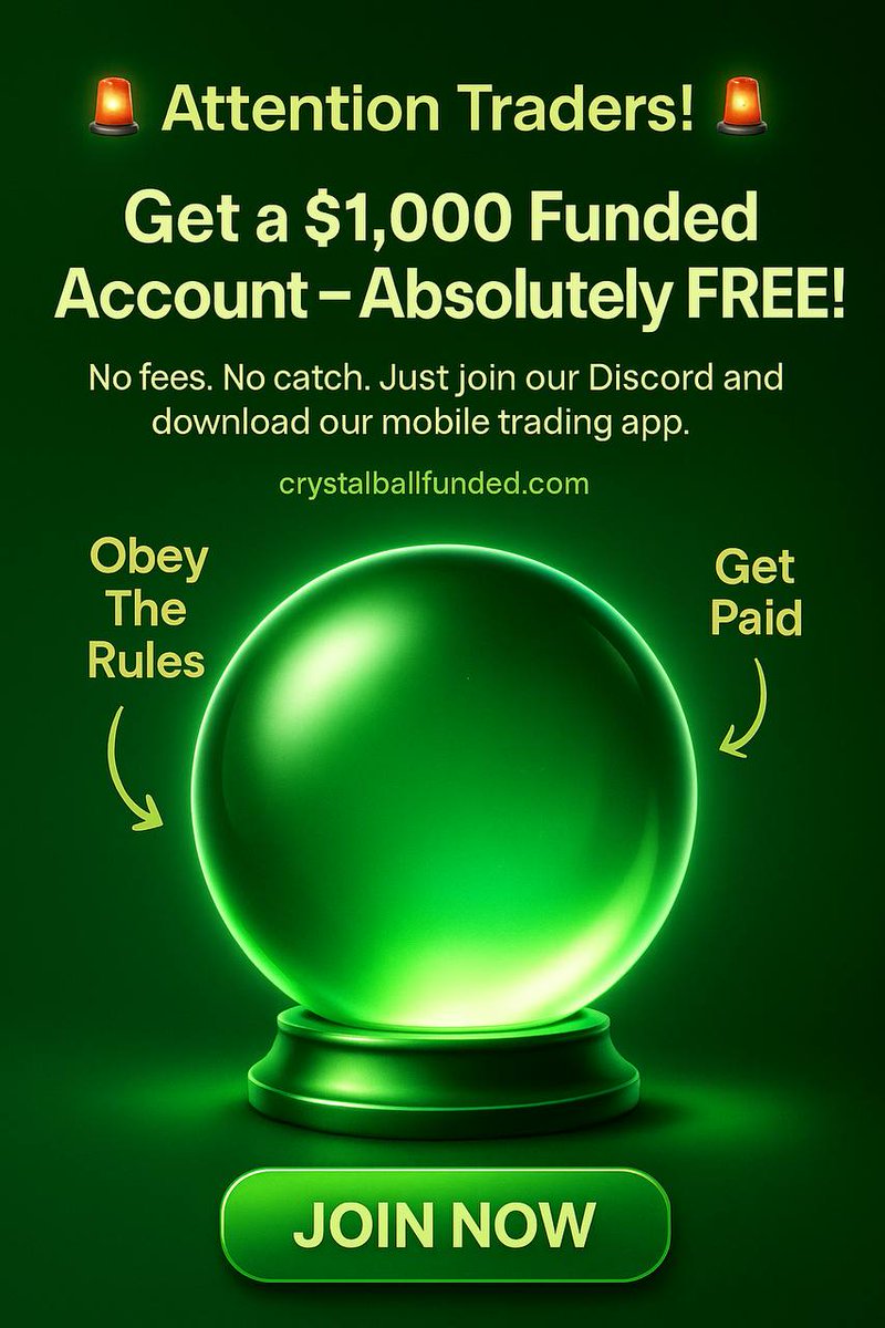 crystalballmkt's tweet image. We’re launching a promotion like no other — something no prop firm has ever dared to do!
🎉 Get a $1,000 Funded Account — Absolutely FREE!
Unlimited accounts everyone can claim.
No fees. No catch. 》Just join our discord and download our mobile trading app.
This is your moment…