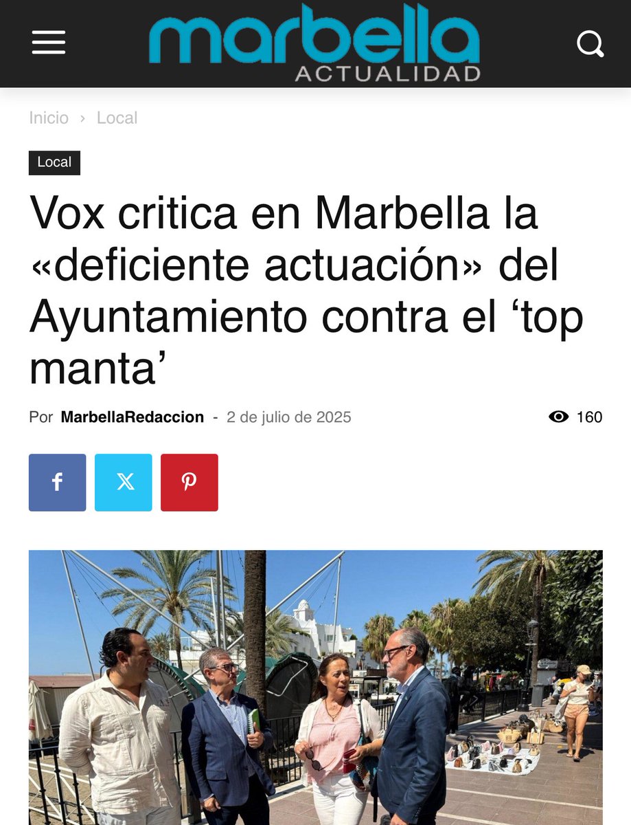 Marbella es otro de los municipios de la Costa del Sol que ha sido invadido por los manteros.

Su paseo marítimo está repleto de inmigrantes ilegales que venden productos falsificados que enriquecen a las mafias y empobrecen a los comercios.

🗞️ marbellaactualidad.com/vox-critica-en…