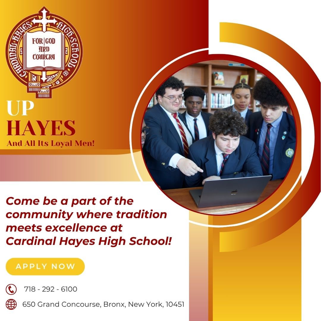 Looking for a great Catholic high school where your son can grow in faith, knowledge, and confidence? At Cardinal Hayes High School, we provide a safe, structured environment where young men are supported, challenged, and inspired to become leaders.

If you're ready to be part of