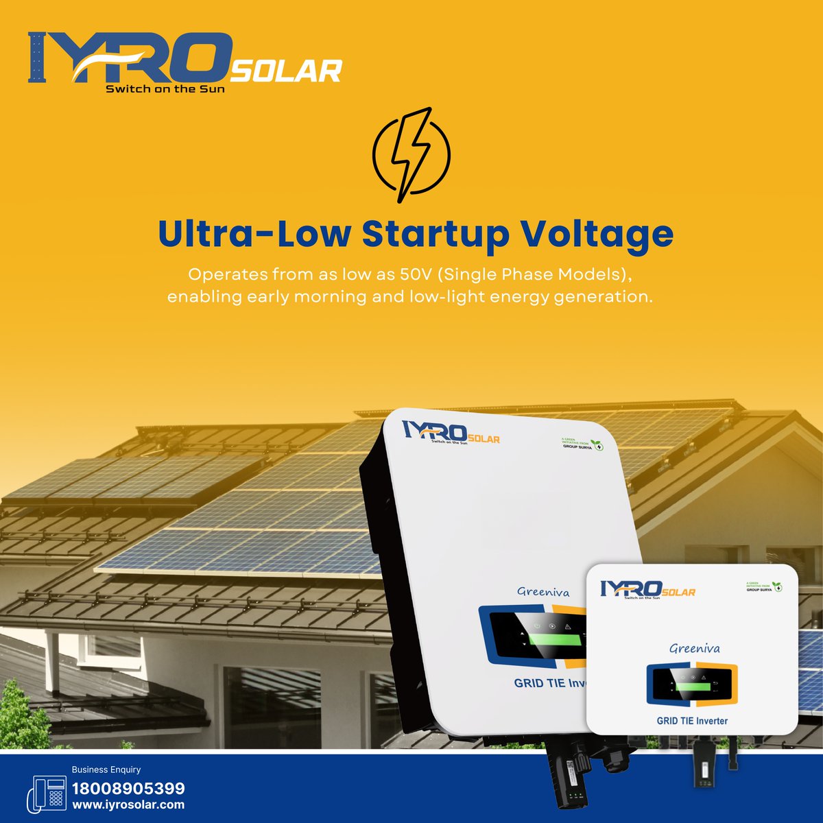 IyroSolar's tweet photo. IYRO Solar inverters now operate from as low as 50V (Single Phase Models), bringing you faster starts, greater flexibility, and optimized performance, even in low-light conditions!

Power that adapts. Technology that leads.

#IYROSolar #LowVoltageStart #SmartSolarTech https://t.co/Q3GyzwXAx0