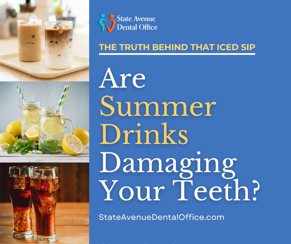 StateAvenue's tweet image. Iced coffee, sparkling water, sports drinks… ☀️
Sweet relief in the heat—but rough on your smile 😬
✅ Use a straw
✅ Rinse with water
⏱️ Wait 30 min before brushing

Healthy summer habits = stronger teeth!
#DentistKC #StateAvenueDentalOffice #ToothTips