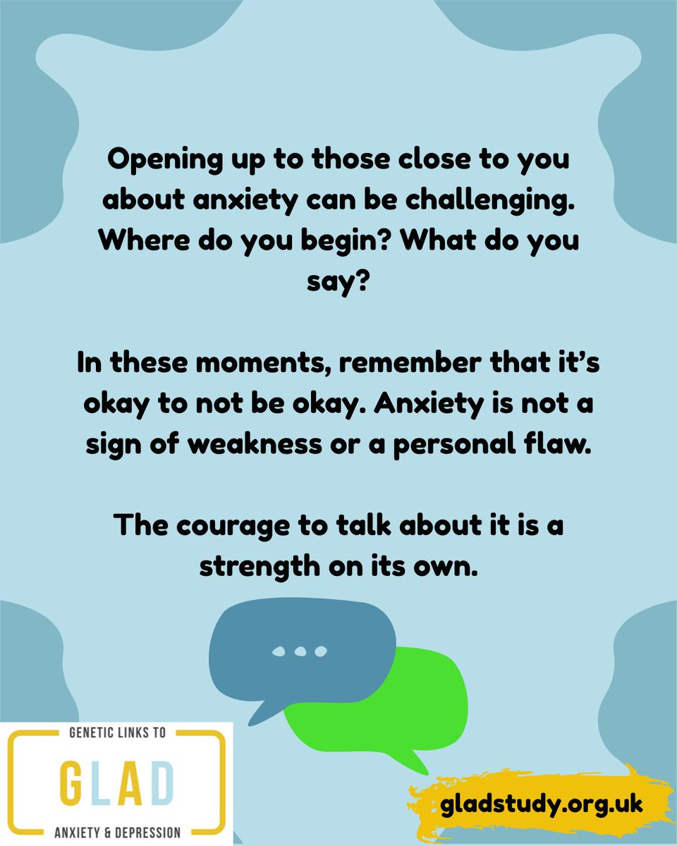 GLADStudy's tweet image. Talking about anxiety can be overwhelming, but it’s the first step toward understanding.
Remember, you’re not alone. 💙
gladstudy.org.uk
#GLADStudy #GLAD #anxiety