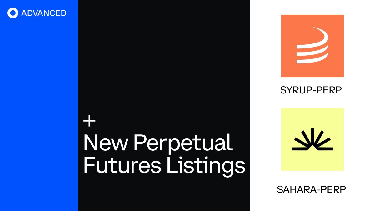 coinbasetraders's tweet image. New perpetual futures listings are available to trade on Coinbase Advanced.
You can now trade SYRUP-PERP and SAHARA-PERP with up to 20X leverage.