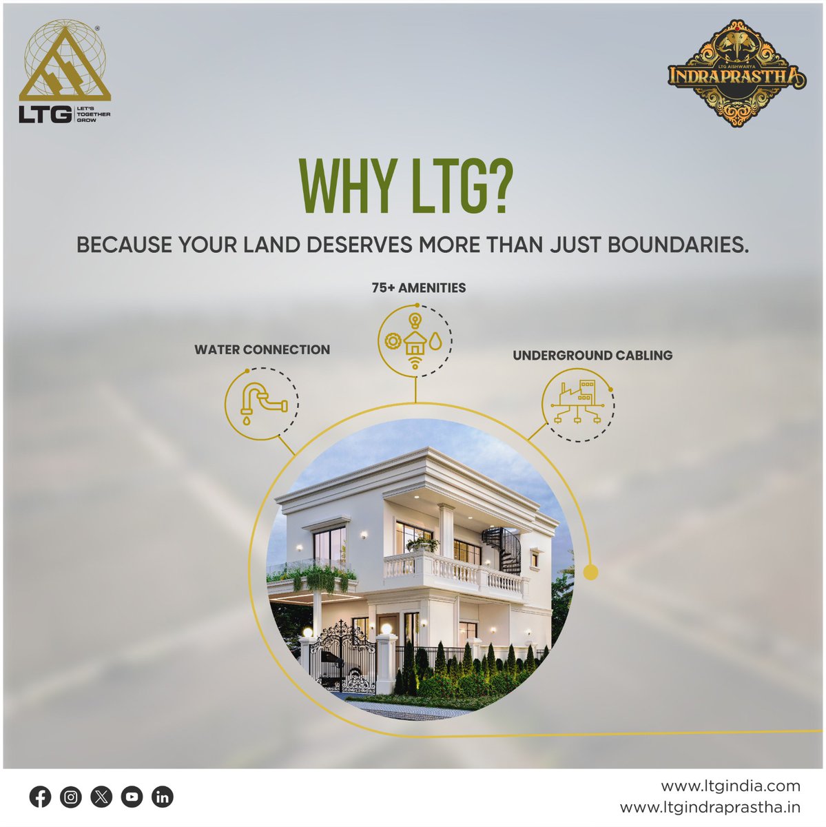 ltgindia's tweet photo. More space. More amenities. More value.✅LTG Indraprastha brings unmatched features at unmatched pricing — setting us apart from the rest.🔍
#WhyLTG #LTGEdge #PlotThatPaysOff #Plots #Plotsforsale #Realestate #MysoreRoad https://t.co/JlGGxJw3lZ