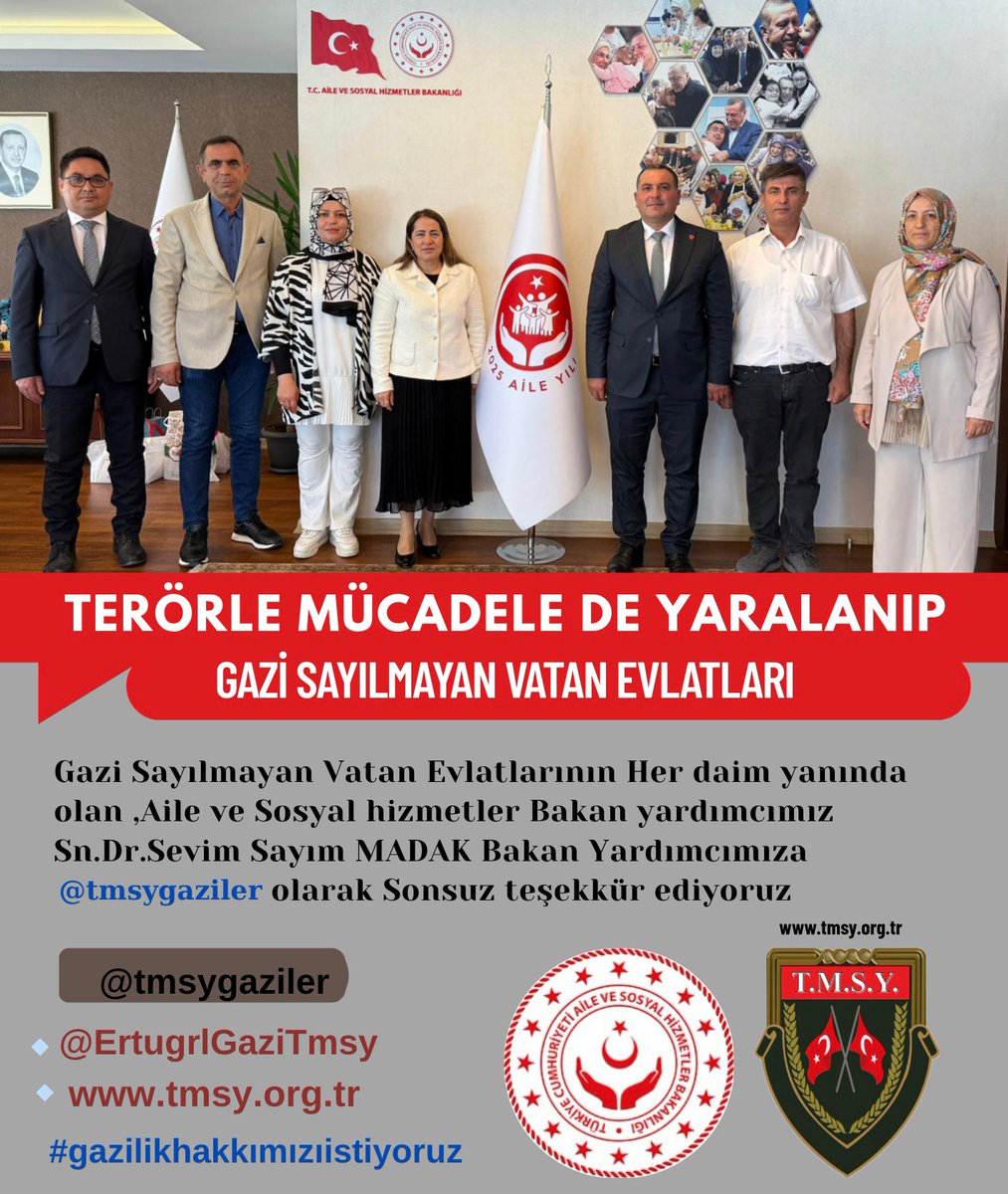 ERTUĞRUL GAZİ DEMİR (@ertugrlgazitmsy) on Twitter photo Bugün <a href="/tcailesosyal/">T.C. Aile ve Sosyal Hizmetler Bakanlığı</a> da <a href="/TmsyGaziler/">T.M.S.Y GAZİ SAYILMAYANLAR</a> Başkanımız
Sn <a href="/ErtugrlGaziTmsy/">ERTUĞRUL GAZİ DEMİR</a> ve Yönetim Kurulu Başkan Yardımcımız
Sn <a href="/aydem057/">Aytekin Demirel</a> ve <a href="/TmsyGaziler/">T.M.S.Y GAZİ SAYILMAYANLAR</a> Ankara üyemiz Sn <a href="/CengizAcer3/">TMSYCengiz Acer</a> ve <a href="/TMSYbilgekoc06/">TMSY bilge0606</a> birlikte <a href="/tcailesosyal/">T.C. Aile ve Sosyal Hizmetler Bakanlığı</a> Bakan Yardımcısı
Sn <a href="/SayimMadak/">Dr. Sevim Sayım Madak 🇹🇷</a> ziyaret edilmiştir.
Sn <a href="/SayimMadak/">Dr. Sevim Sayım Madak 🇹🇷</a> ile Bugün <a href="/tcailesosyal/">T.C. Aile ve Sosyal Hizmetler Bakanlığı</a> da <a href="/TmsyGaziler/">T.M.S.Y GAZİ SAYILMAYANLAR</a> Başkanımız
Sn <a href="/ErtugrlGaziTmsy/">ERTUĞRUL GAZİ DEMİR</a> ve Yönetim Kurulu Başkan Yardımcımız
Sn <a href="/aydem057/">Aytekin Demirel</a> ve <a href="/TmsyGaziler/">T.M.S.Y GAZİ SAYILMAYANLAR</a> Ankara üyemiz Sn <a href="/CengizAcer3/">TMSYCengiz Acer</a> ve <a href="/TMSYbilgekoc06/">TMSY bilge0606</a> birlikte <a href="/tcailesosyal/">T.C. Aile ve Sosyal Hizmetler Bakanlığı</a> Bakan Yardımcısı
Sn <a href="/SayimMadak/">Dr. Sevim Sayım Madak 🇹🇷</a> ziyaret edilmiştir.
Sn <a href="/SayimMadak/">Dr. Sevim Sayım Madak 🇹🇷</a> ile